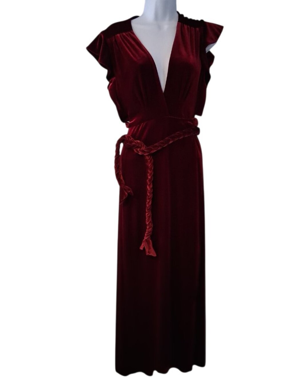 Misa Los Angeles Carolina dress womens XS midi maxi velvet deep red burgundy USA